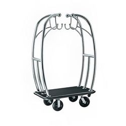 CSL 3699BK-010-BLK Upright Hotel Luggage Cart w/ Black Carpet, Stainless, Silver