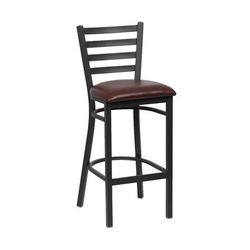Royal Industries ROY 9002 BRN Commercial Bar Stool w/ Ladder Back & Brown Vinyl Seat, Matte Black
