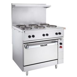 Vulcan EV36S-4FP12G208 36" Commercial Electric Range w/ (4) French Hot Plates & (1) Griddle, 208v/1ph, 4 French Hot-plates, 1 Griddle, Standard Oven, Stainless Steel