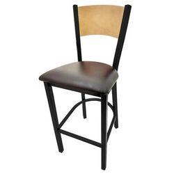 Oak Street SL2150-1-P Commercial Bar Stool w/ Solid Wood Back & Wood Seat, Black Metal