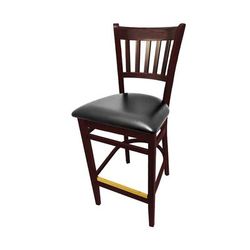 Oak Street WB102MH BLK Commercial Bar Stool w/ Vertical Back & Black Vinyl Seat, Wood Frame, Mahogany