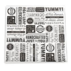 GET P-GT-1212-W 12" Square Sandwich/Deli Wrap Paper - Black Typography, White, Case of 1000