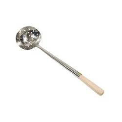 Town 32904 Stainless Wok Ladle, 17 1/2 in, With Wooden Handle 5 X 4 1/2" Bowl, Perforated, Stainless Steel