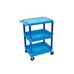 Luxor BUSTC211BU 3-Level Polymer Utility Cart w/ 300-lb Capacity, Raised Ledges