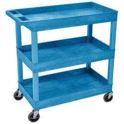 Luxor EC111-BU 3-Level Polymer Utility Cart w/ 400-lb Capacity, Raised Ledges, Blue