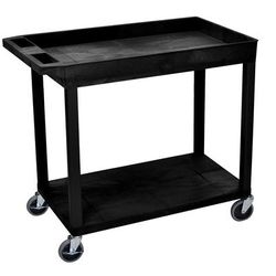 Luxor EC12-B 2 Level Polymer Utility Cart w/ 400 lb Capacity - Raised Ledges, Black
