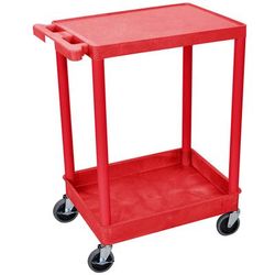 Luxor RDSTC21RD 2-Level Polymer Utility Cart w/ 300-lb Capacity, Raised Ledges, Red