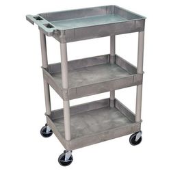 Luxor STC111-G 3-Level Polymer Utility Cart w/ 300-lb Capacity, Raised Ledges, Gray