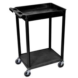 Luxor STC12-B 2 Level Polymer Utility Cart w/ 300 lb Capacity - Raised Ledges, Black
