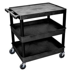Luxor TC211-B 3 Level Polymer Utility Cart w/ 400 lb Capacity, Raised Ledges, Black
