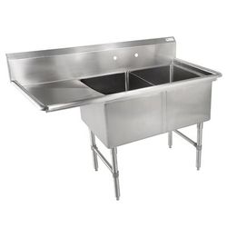 John Boos 2B18244-1D18L 58" 2 Compartment Sink w/ 18"L x 24"W Bowl, 14" Deep, (1) 18" Left Drainboard, 10" Backsplash, Stainless Steel