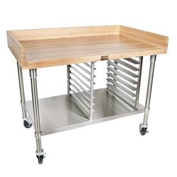 John Boos BAK03 72" Maple Top Bakers Table w/ 4" Splash & Undershelf, 30"D, Stainless Steel