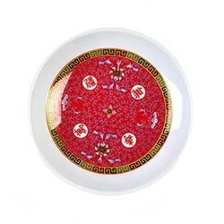 Thunder Group 1004TR 4 1/2" Round Longevity Plate - Melamine, Red/White, Multi-Colored