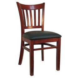 H&D Commercial Seating 8642 DM/BKV Dining Chair w/ Vertical Slat Back & Black Vinyl Seat - Dark Mahogany Frame, Vertical Back