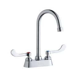 Elkay LK406GN05T4 Deck Mount Faucet w/ 5" Gooseneck Swing Spout & 4" Wrist Blade Handles - 4" Centers, Silver