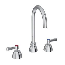 Elkay LK800GN05L2 Deck Mount Faucet w/ 5" Gooseneck Spout & 2" Wrist Blade Handles - 8" Centers, Silver
