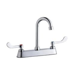 Elkay LK810GN04T4 Deck Mount Faucet w/ 4" Gooseneck Spout & 4" Wrist Blade Handles - 8" Centers, Silver