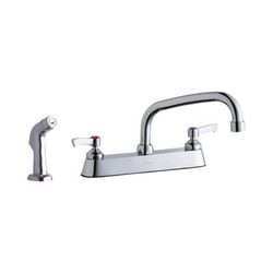 Elkay LK811AT08L2 Deck Mount Faucet w/ Side Spray - 8" Arched Swing Spout & 2" Lever Handles, 8" Centers, Silver