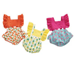 Lioraitin – vêtements d'été pour bébé fille 0-24M, pull-over à manches courtes évasées, barboteuse