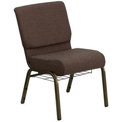Flash Furniture FD-CH0221-4-GV-S0819-BAS-GG Hercules Extra Wide Stacking Church Chair w/ Brown Fabric Back & Seat - Steel Frame, Gold Vein
