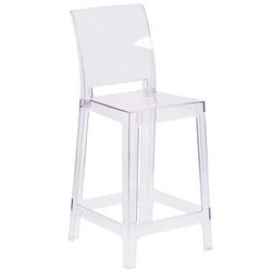 Flash Furniture OW-SQUAREBACK-24-GG Counter Stool w/ Square Back & Plastic Seat, Transparent Crystal