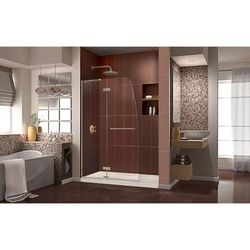 Dreamline DreamLine Aqua Ultra 32 inch D x 60 inch W x 74 3/4 inch H Frameless Hinged Shower Door in Brushed Nickel with Left Drain Biscuit Shower Base Kit DL-6521L-22-04