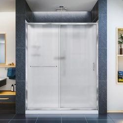 Dreamline DreamLine Infinity-Z 32 inch D x 60 inch W x 76 3/4 inch H Semi-Frameless Sliding Shower Door in Chrome and Frosted Glass, Right Drain Shower Base, and Wall Kit in White DL-6117R-01FR