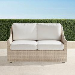 Ashby Loveseat with Cushions in Shell Wicker - Standard, Rain Resort Stripe Indigo - Frontgate