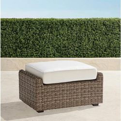 Ashby Ottoman with Cushion in Putty Wicker - Sunbrella Rain, Rain Resort Stripe Indigo - Frontgate