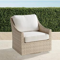 Ashby Swivel Lounge Chair with Cushions in Shell Wicker - Sunbrella Rain, Rain Cobalt - Frontgate