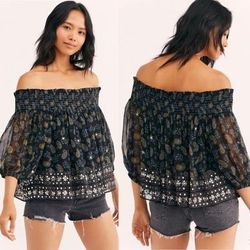 Free People Tops | Free People Age Of Aquarius Black Size Xs | Color: Black/Yellow | Size: Xs