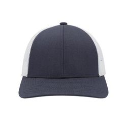 Pacific Headwear P114 Low-Pro Trucker Cap in Navy Blue/White/Navy Blue | Polyester Blend