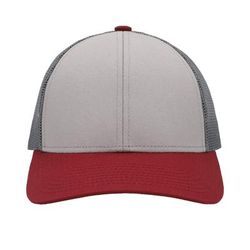 Pacific Headwear P114 Low-Pro Trucker Cap in Heather Gray/Light Ch/Vr | Polyester Blend