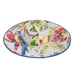 'Tropical Cotton Sun Hat with Blue Piping and 4.5-Inch Brim'
