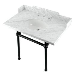 "Kingston Brass LMS3630MB0 Pemberton 36" Carrara Marble Console Sink with Brass Legs, Marble White/Matte Black - Kingston Brass LMS3630MB0"