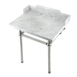 "Kingston Brass LMS30MB6 Pemberton 30" Carrara Marble Console Sink with Brass Legs, Marble White/Polished Nickel - Kingston Brass LMS30MB6"