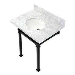 Kingston Brass KVPB30MOQ0 Monarch 30-Inch Carrara Marble Console Sink, Marble White/Matte Black - Kingston Brass KVPB30MOQ0