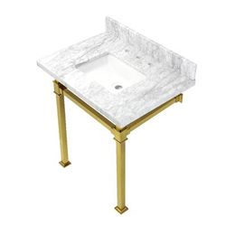 Kingston Brass KVPB30MSQ7 Monarch 30-Inch Carrara Marble Console Sink, Marble White/Brushed Brass - Kingston Brass KVPB30MSQ7