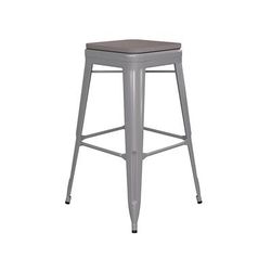 Flash Furniture 4-ET-31320-30-SV-R-PL2G-GG Backless Barstool w/ Resin Seat, Silver, Stackable, Gray
