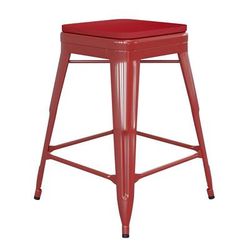 Flash Furniture CH-31320-24-RED-PL2R-GG Counter Height Backless Stool w/ Wood Seat - Steel, Red