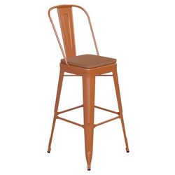 Flash Furniture CH-31320-30GB-OR-PL2T-GG Bar Height Commercial Bar Stool w/Removable Back and Wood Seat - Steel, Orange
