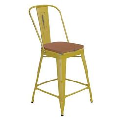 Flash Furniture ET-3534-24-YL-PL1T-GG Counter Height Commercial Bar Stool w/ Curved Back & 24" Wood Seat, Yellow