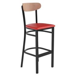 Flash Furniture XU-DG6V6RDV-NAT-GG Commercial Bar Stool w/ Boomerang Back & Red Vinyl Seat - Steel Frame, Black, Natural Finish