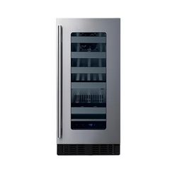 Summit ASDW1522 15" 1 Section Built In Commercial Wine Cooler w/ 1 Zone - 18 Bottle Capacity, 115v, 1 Zones, Silver