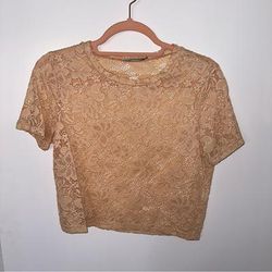 Zara Tops | Lace Cream Crop Top | Color: Cream | Size: S