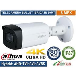 Dahua - HAC-HFW1801TH-I8 telecamera bullet hdcvi ibrida 4IN1 uhd 4K 8MPX 3.6MM 80 metri osd IP67