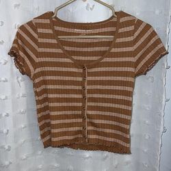 American Eagle Outfitters Tops | Cropped American Eagle Shirt | Color: Brown/Tan | Size: S