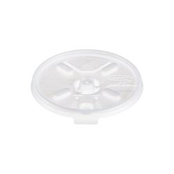 Dart 12FTLS Lift n' Lock Lid w/ Straw Slot for Foam Cups & Containers - Polystyrene, Translucent, Semi-transparent