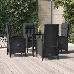 vidaXL Set da Pranzo da Giardino 5 pz Nero con Cuscini in Polyrattan