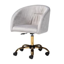 Ravenna Contemporary Glam And Luxe Aqua Velvet Fabric And Gold Metal Swivel Office Chair by Baxton Studio in Grey Gold